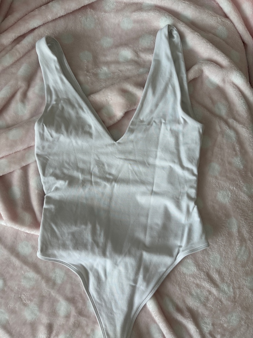 Babaton White V-Neck Bodysuit